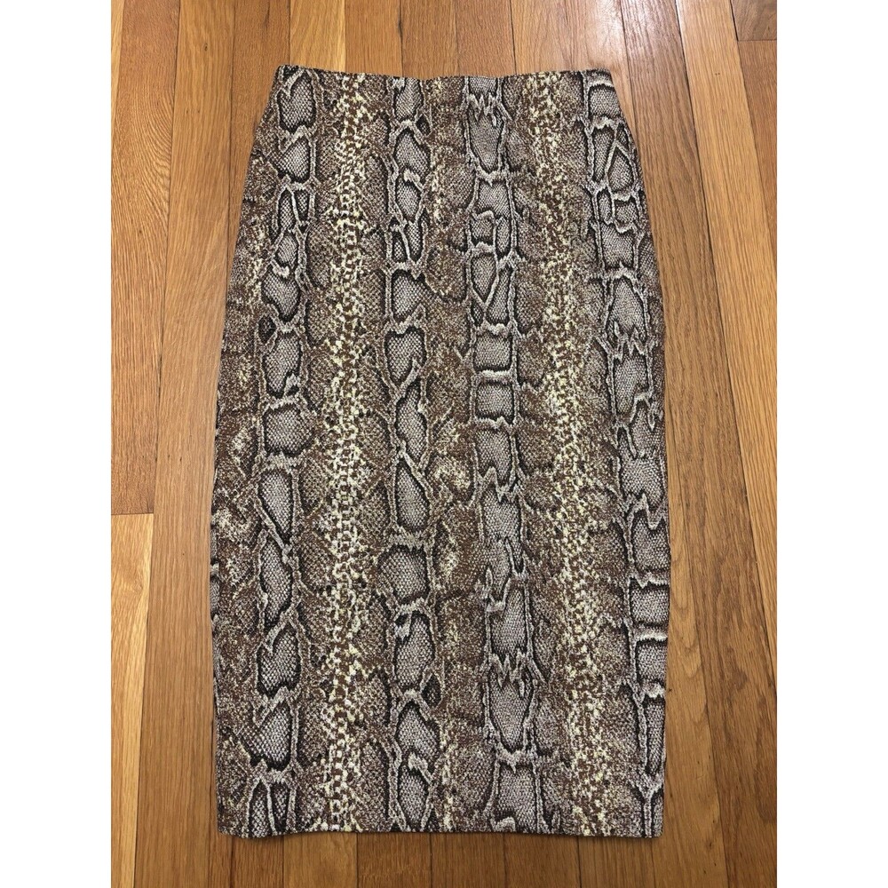 Victoria Beckham Brown Snake Print Midi Pencil Skirt Size 2/ 4 Stretch